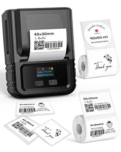 Phomemo M120 Etikettendrucker mit 3 Rollen Etikettenpapier, Bluetooth Thermo Beschriftungsgerät,Tragbare Monochrom Etikettiergerät für kleine Unternehmen, Heimetiketten, for iOS & Android von Phomemo