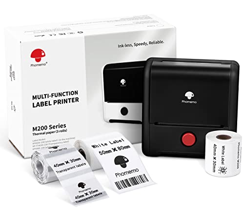 Phomemo M200 Bluetooth Etikettendrucker Labeldrucker, Upgrade 3 Zoll Tragbarer Etikettiergerät mit 3 Etikettenrollen,für Barcode,Einzelhandel,Büro und kleine Unternehmen,für Android & iOS -Schwarz von Phomemo