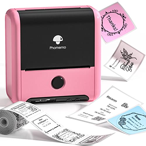 Phomemo M200 Tragbarer Etikettendrucker,Upgrade 3 Zoll Labeldrucker Bluetooth Thermo Etikettendrucker Beschriftungsgerät Selbstklebend,für Barcode,Einzelhandel,Foto,Kleidung,für Android & iOS -Rosa von Phomemo