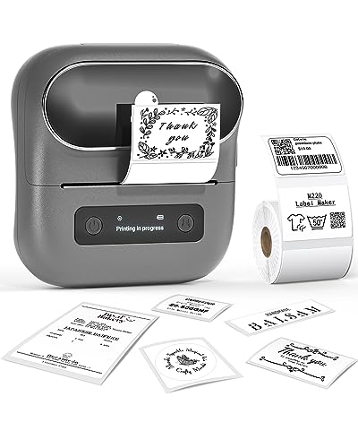 Phomemo M220 Bluetooth Etikettendrucker, Thermo Etikettendrucker Maschine Selbstklebend Beschriftungsgerät Etikettiergerät für Barcode, Einzelhandel,Büro,Kompatibel mit Telefonen und PC-System von Phomemo