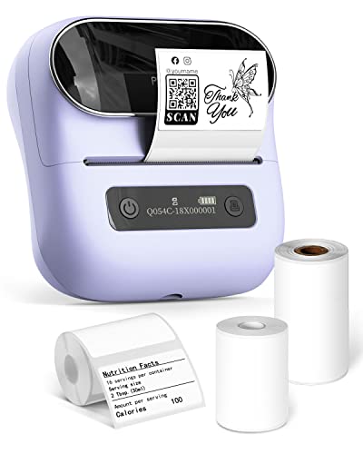 Phomemo M220 Etikettendrucker, Bluetooth-Etikettendrucker für Barcode, Adresse, Haus, Mailing, Kleingewerbe, Kleidung, Lila tragbarer Etikettendrucker mit 3 Rollen Etiketten von Phomemo