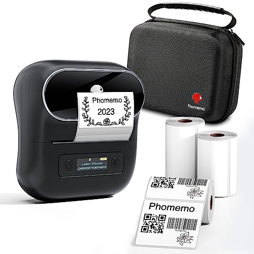 Phomemo M220 Etikettendrucker, Bluetooth Thermo Etikettenmacher,Tragbarer Etikettiergerät für Kleinunternehmen,Haushalt,Schule,Aufkleber Drucker mit 3 Rollen Selbstklebend Etiketten und 1 Etui von Phomemo