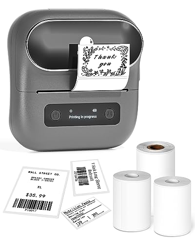 Phomemo M220 Etikettendrucker, Grauer Bluetooth Thermo-Etikettendrucker für Barcode, Adresse, Etikettierung, Mailing, Ordneretiketten, Unterstützung mit Phones&PC, mit 3 Rollen Etiketten von Phomemo