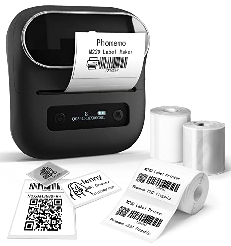 Phomemo M220 Etikettendrucker, Tragbarer Ettikettendrucker Beschriftungsgerät Bluetooth Thermo Etiketten Barcode,Einzelhandel,kleine Unternehmen, mit Smartphone & PC, Mit 3 Rollen Etiketten von Phomemo