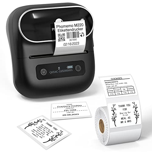 Phomemo M220 Etikettendrucker Beschriftungsgerät,Thermo Bluetooth Tragbarer Etikettenhersteller,Aktualisierung Etikettenhersteller Sticker Drucker für Barcode,Adresse, Zuhause,Büro,Kleine Unternehmen von Phomemo