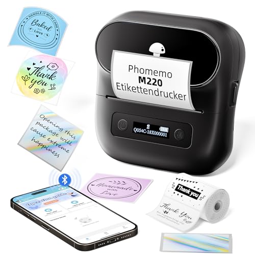 Phomemo M220 Etikettendrucker Beschriftungsgerät,Thermo Bluetooth Tragbarer Etikettenhersteller,Aktualisierung Etikettenhersteller Sticker Drucker für Barcode,Adresse, Zuhause,Büro,Kleine Unternehmen von Phomemo