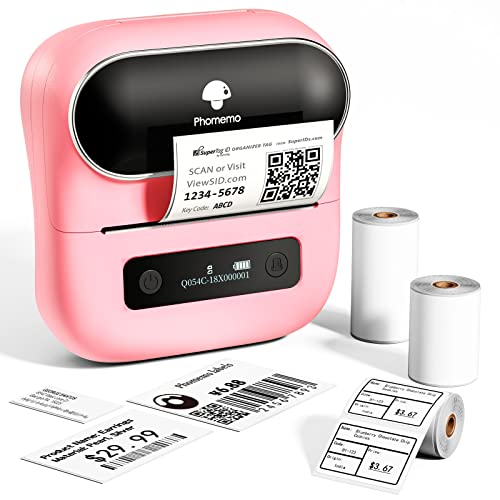 Phomemo M220 Etikettendrucker Selbstklebend Beschriftungsgerät Thermodrucker Bluetooth Tragbarer Etikettiergerät für Adressen,Mailing,Kleinunternehmen,kompatibel mit Telefon und PC mit 3 Rollen,Rosa von Phomemo