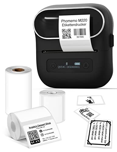 Phomemo M220 Etikettendrucker Selbstklebend Mobile Thermo Etiketten Drucker,Tragbarer Etikettendrucker Bluetooth Etikettenhersteller für Barcode,Zuhause und Büro Schule Etikettierung,für Android & iOS von Phomemo