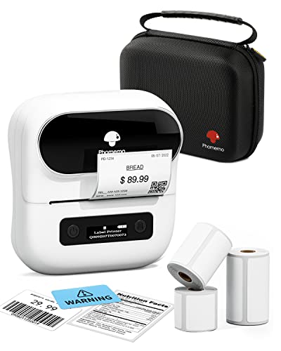 Phomemo M220 Etikettenmacher, Bluetooth-Etikettendrucker für Barcode, Adresse, Haus, Mailing, Kleinunternehmen, Kleidung, tragbarer Etikettenmacher mit 3 Rollen Etiketten von Phomemo