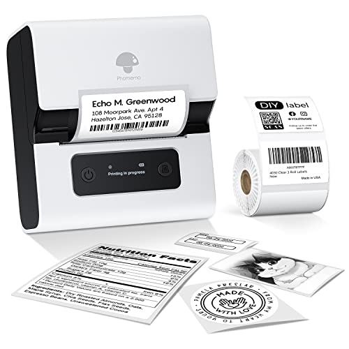 Phomemo M221 Etikettendrucker - 3" Bluetooth Beschriftungsgerät Selbstklebend Mini Wireless Labeldrucker für Barcode, QR-Code, Einzelhandel, Kabel, Kleinunternehmen, Kompatibel mit Android & iOS, Weiß von Phomemo
