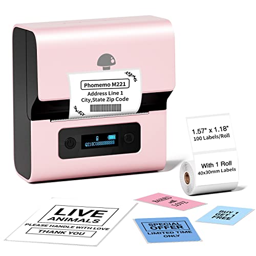 Phomemo M221 Etikettendrucker - Bluetooth Beschriftungsgerät Selbstklebend Mini Labeldrucker für Barcode, QR-Code, Einzelhandel, Kabel, Kleinunternehmen, Kompatibel mit Android & iOS & PC, Rosa von Phomemo