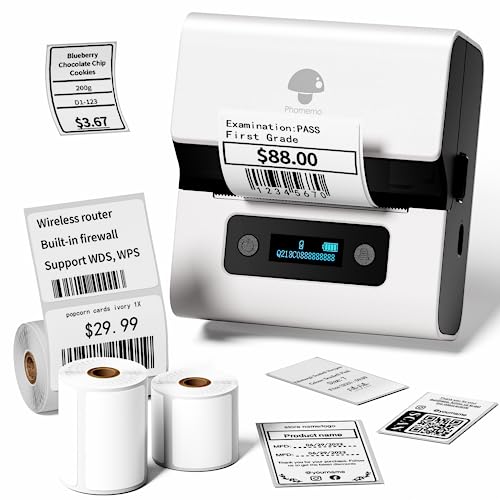 Phomemo M221 Etikettendrucker mit 3 Etikettenrollen - Beschriftungsgerät Selbstklebend Etikettiergerät Labledrucker Bluetooth,für Barcode,Logos,kleine Unternehmen,für Android & iOS & PC - Weiß von Phomemo
