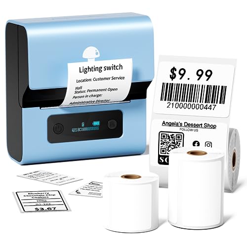 Phomemo M221 Etikettendrucker mit 3 Etikettenrollen - Bluetooth Beschriftungsgerät Selbstklebend Etikettendrucker,für Barcode,Einzelhandel,Büro,kleine Unternehmen,für Android & iOS & PC- Blau von Phomemo