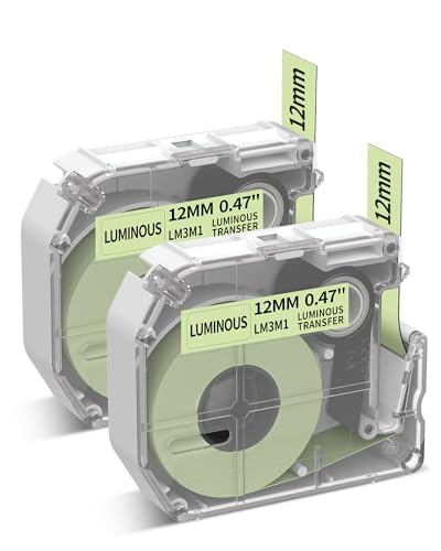 Phomemo M960 Etikettenband x 2 - Leuchtbänder, Ersatz für Brother P-Touch M Band, 12mm x 1.5m, kompatibel mit Brother PT-M95 PT-85 PT-70BM PT-90 PT-65 Etikettendrucker(Schwarz auf Leuchtend, 2er Pack) von Phomemo