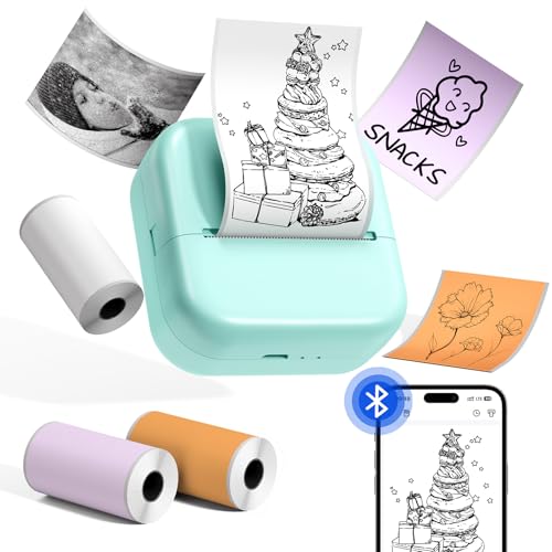 Phomemo Mini Drucker - M02X Aufkleberdrucker, Mini Tragbarer Handydrucker, Bluetooth Inkless Mini Sticker Printer, Thermodrucker für die Hosentasche zum Lernen, Notizen und Fotos, mit 3 Rollen Papier Phomemo Mini Drucker - M02X Aufkleberdrucker, Mini Tragbarer Handydrucker, Bluetooth Inkless Mini Sticker Printer, Thermodrucker für die Hosentasche zum Lernen, Notizen und Fotos, mit 3 Rollen Papier von Phomemo