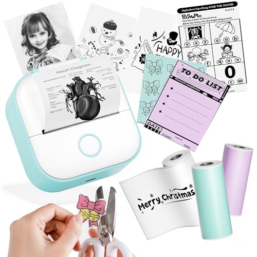 Phomemo Mini Drucker, T02 Sticker Printer, Fotodrucker für Smartphone mit 3 Rollen Etiketten, Bluetooth Aufkleber Drucker, Handy Mini Thermodrucker für Studiennotizen, DIY Erstellung, Fotos, Grün Phomemo Mini Drucker, T02 Sticker Printer, Fotodrucker für Smartphone mit 3 Rollen Etiketten, Bluetooth Aufkleber Drucker, Handy Mini Thermodrucker für Studiennotizen, DIY Erstellung, Fotos, Grün von Phomemo