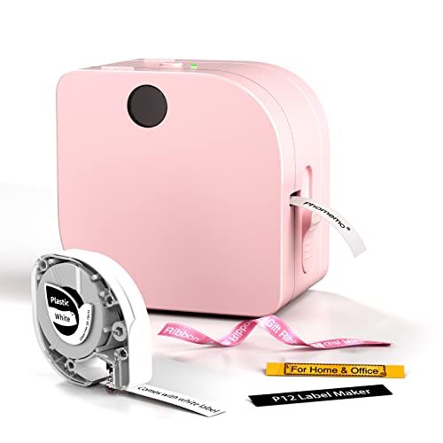 Phomemo P12 Mini Bluetooth Beschriftungsgerät, Etikettiergerät selbstklebend, Labelmaker Kompatibel with iOS & Android Phone, Thermo Etikettendrucker labeldrucker für Zuhause und das Büro-Rosa von Phomemo