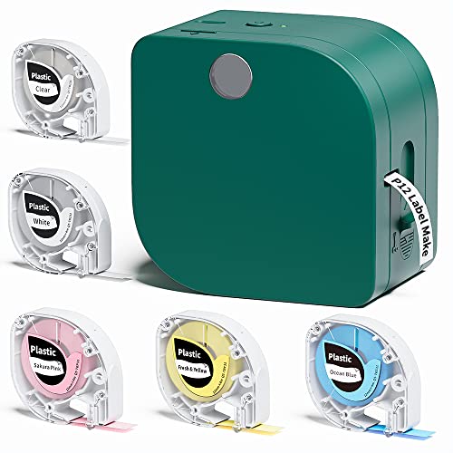 Phomemo P12 Mini Bluetooth Beschriftungsgerät Set mit 5 Etikettenbänder, Thermo Etikettiergerät Selbstklebend, Etikettendrucker für Zuhause, Büro, Labeldrucker für iOS & Android-Dunkelgrün von Phomemo