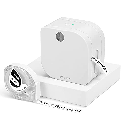 Phomemo P12-Pro Mini Bluetooth Etikettiergerät, USB aufladbares Thermo-Beschriftungsgerät Selbstklebend, Etikettendrucker für Büro, Zuhause, Wireless Labeldrucker für iOS & Android-Weiß von Phomemo