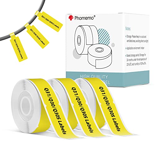 Phomemo Q31/Q30 Kabel-Etiketten, Selbstklebende Kabel-Etiketten, Gelbe Aufkleber, Wasserdicht und reißfest, Kompatibel mit Colorwing Q30, für Phomemo Q31/Q30/Q30S Bluetooth Label Printer-3 Rollen von Phomemo
