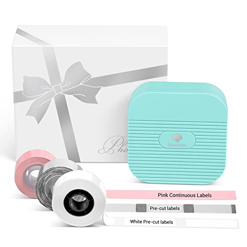 Phomemo Q31 Bluetooth Etikettendrucker Geschenkset, Mini Labelmaker Etikettiergerät für iOS & Android, Beschriftungsgerät Selbstklebend für Heim & Büro-mit 3 Etikettenrollen (Grün) von Phomemo