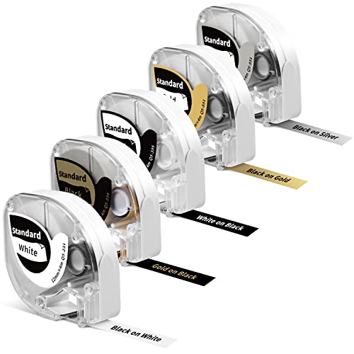 Phomemo Q5-1(5X P12/P12Pro Etiketten,12mm X 4m Original Weiß auf Schwarz Gold auf Schwarz Schwarz auf Splitter P12/P12Pro Etikettenband FüR P12 beschriftungsgerät Phomemo Q5-1(5X P12/P12Pro Etiketten,12mm X 4m Original Weiß auf Schwarz Gold auf Schwarz Schwarz auf Splitter P12/P12Pro Etikettenband FüR P12 beschriftungsgerät von Phomemo