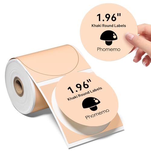 Phomemo Runde Farbig selbstklebende Etiketten 1.97"*1.97"(50x50mm), Thermo-Etikettenpapier für Phomemo M110/M221/M200/M120/M220 Etikettendrucker 140 Etiketten pro Rolle (Khaki) von Phomemo