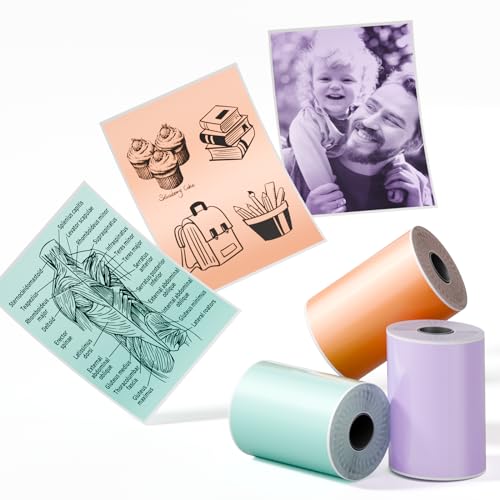 Phomemo T02/M02X/M02L/Q02 Aufkleberpapier – 3 Rollen selbstklebendes Thermodruckerpapier, 53 mm x 3,5 m, 10 Jahre Konservierung, Schwarz auf Grün/Lila/Orange Phomemo T02/M02X/M02L/Q02 Aufkleberpapier – 3 Rollen selbstklebendes Thermodruckerpapier, 53 mm x 3,5 m, 10 Jahre Konservierung, Schwarz auf Grün/Lila/Orange von Phomemo