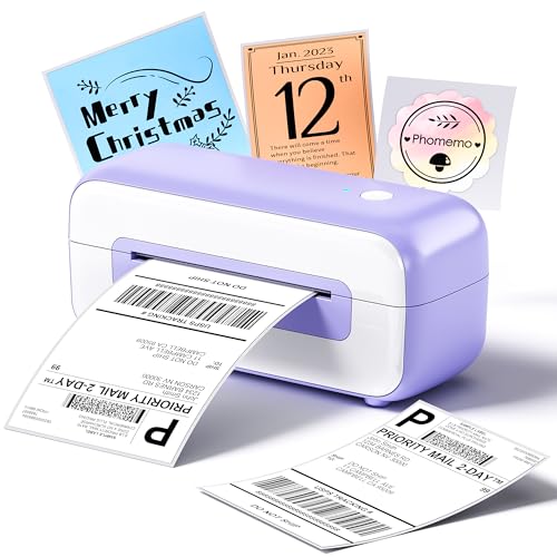 Phomemo Thermo-Etikettendrucker USB,PM246S Versand-Etikettendrucker 4x6,DHL Adress-Etikettendrucker für Kleinunternehmen,Kompatibel mit Amazon,Ebay,Shopify,Etsy,FedEx,UPS(Lila Label Printer) von Phomemo