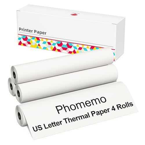 Phomemo Thermodruckerpapier - US Letter Size Papier 4 Rollen, 216mm x 6.5m(8.5"x256"), Kompatibel mit Phomemo P831/M832/M833/M834 Tragbarer A4 Drucker, für Reisen, Zuhause, Foto, Rechnung, Vertrag von Phomemo