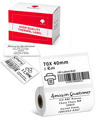 Phomemo Thermoetiketten, Thermoetikettenpapier für M220 M200 Etikettendrucker, Multifunktionales Selbstklebeetikett, Adressetikett, Preisschild Etikett, 70 x 40 mm, 180 Etiketten/Rolle von Phomemo