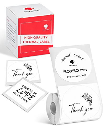 Phomemo Thermoetiketten Logo-Aufkleber für M120/M220/M110/M200 Etikettendrucker, 1,96"x1,96" (50x50mm) Rundes selbstklebendes Etikettenpapier für Logodruck, Kennzeichnung von Haushaltsartikeln usw. von Phomemo
