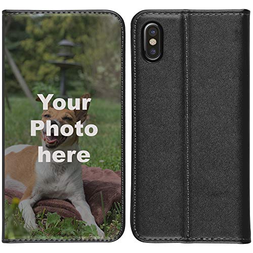 PhoneNatic Case kompatibel mit iPhone XS Max Personalisierte Handyhülle Kunstlederhülle schwarz zum selbst gestalten mit eigenem Foto von PhoneNatic