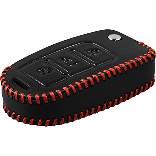 PhoneNatic Echtleder Stitched Schlüssel Hülle kompatibel mit der VW Bora 3-Tasten Fernbedienung in schwarz Klappschlüssel 3-Key von PhoneNatic