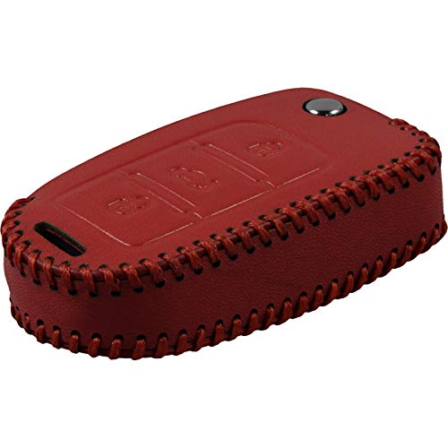 PhoneNatic Echtleder Stitched Schlüssel Hülle kompatibel mit der VW Polo 3-Tasten Fernbedienung in rot Klappschlüssel 3-Key von PhoneNatic