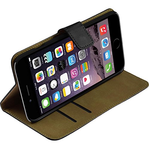 PhoneNatic Kunst-Lederhülle kompatibel mit Apple iPhone 6 Plus / 6s Plus - Wallet schwarz + 2 Schutzfolien von PhoneNatic