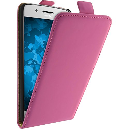 PhoneNatic Kunst-Lederhülle kompatibel mit Lenovo Moto G5 - Flip-Case pink + 2 Schutzfolien von PhoneNatic