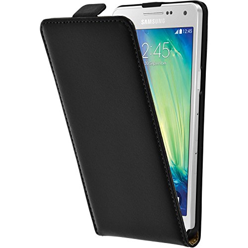 PhoneNatic Kunst-Lederhülle kompatibel mit Samsung Galaxy A5 (A500) - Flip-Case schwarz + 2 Schutzfolien von PhoneNatic