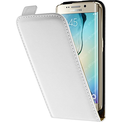 PhoneNatic Kunst-Lederhülle kompatibel mit Samsung Galaxy S6 Edge - Flip-Case weiß + Flexible Folie von PhoneNatic