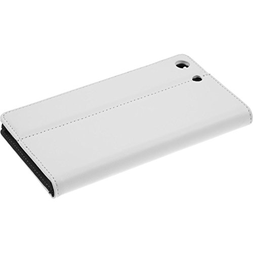PhoneNatic Kunst-Lederhülle kompatibel mit Sony Xperia M5 - Book-Case weiß + 2 Schutzfolien von PhoneNatic
