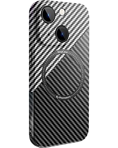 Phoneaura FÜR Phone 13 Carbon Optik kompatibel mit Magsafe I 13 Hülle I iPhone 13 mit Kameraschutz I iPhone 13 Case, Cover [flaches Design+ Carbon Optik ] von Phoneaura