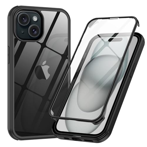 Phoneaura FÜR iPhone 15 360 Grad Hülle mit GLASSCHUTZ Komplettschutz, iPhone 15 Hülle für Vorne und hinten, iPhone 15 Schutzhülle mit Schutzglas für iPhone 15 Kameraschutz von Phoneaura