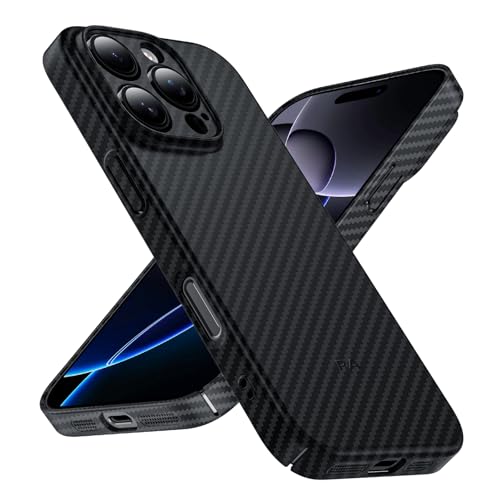 Phoneaura Schutzhülle FÜR iPhone 16 Pro Max Hülle Carbon Optik kompatibel mit MAGSAFE I 16 Pro Max Handyhülle I iPhone 16 Pro Max Case [flaches Design+ Carbon Optik+ 2 Schutzgläser inklusive] von Phoneaura