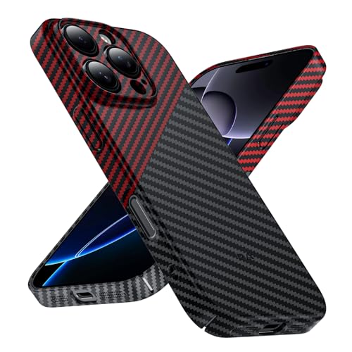 Phoneaura Schutzhülle FÜR iPhone 16 Pro Max Hülle Carbon Optik kompatibel mit MAGSAFE I 16 Pro Max Schutzhülle I iPhone 16 Pro Max Case [flaches Design+ Carbon Optik+ 2 Schutzgläser inklusive] von Phoneaura