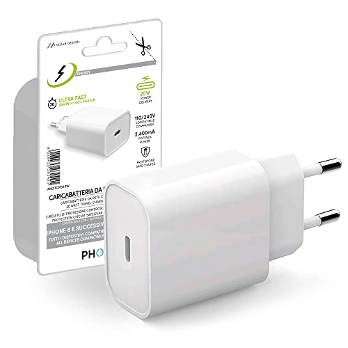 Ladegerät für iPhone 15 Pro Max Plus USB C 20 W Phonix Italien - Schnellladegerät Typ C - Universal-Netzteil kompatibel mit Apple Samsung Xiaomi Huawei [kein Kabel] von Phonix