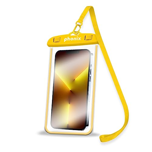 Phonix wasserdichte Schutzhülle für Smartphone IPX8 Italien – Unterwasser-Schutzhülle für iPhone 14, 13, 12, 11 Pro, Max, Mini und für Smartphones bis 6,8 Zoll – Strandzubehör (Gelb) von Phonix