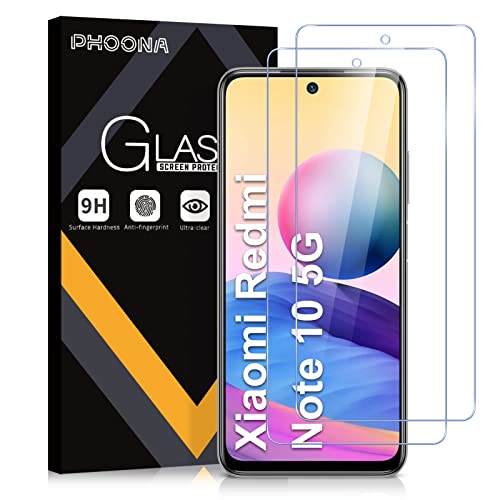Phoona 2 Stück,Schutzfolie für Xiaomi Redmi Note 10 5G,Note 10T 5G,Poco M3 Pro,Frei von Kratzern,9H Härte,Anti-Fingerprint,Anti-Bläschen,Ultra-klar,Panzer Schutz Glas für Redmi Note 10 5G von Phoona