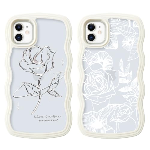 Phoona 2 Stück Handyhülle Kompatibel mit iPhone 11 Hülle 6,1", Transparent Süßes Wellen Blumen 2 Aesthetic Design Case Frauen Mädchen Girls Silikon TPU Schutzhülle Bumper Cover - für iPhone 11 von Phoona