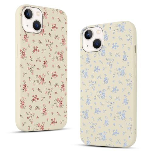 Phoona 2 Stück Handyhülle für iPhone 13 Mini Hülle 5,4'', Aesthetic Muster Design Weiche TPU Ultra Dünn Silikon Schutzhülle Kratzfeste Stoßfest Kameraschutz Bumper Case für Mädchen, Blümchen von Phoona