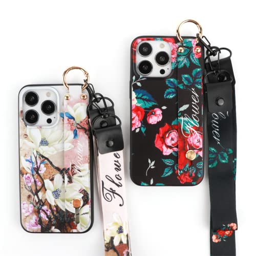 Phoona 2 Stück Handykette Hülle für Apple iPhone 11 6,1" Tasche Band Schnur Necklace Handyhülle zum Umhängen Kordel Cover Case TPU Silikon Stoßfest Schutzhülle für iPhone 11, Blumen von Phoona